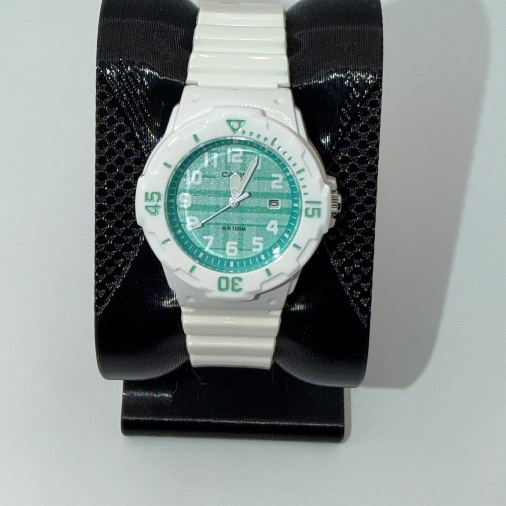 Casio LRW-200H Watch Women White Teal Analog Diver Style Sports